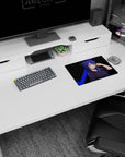 Cat-ear anime girl flashing a peace sign on a 14x10 inches mouse pad, crisp art for gaming desks.