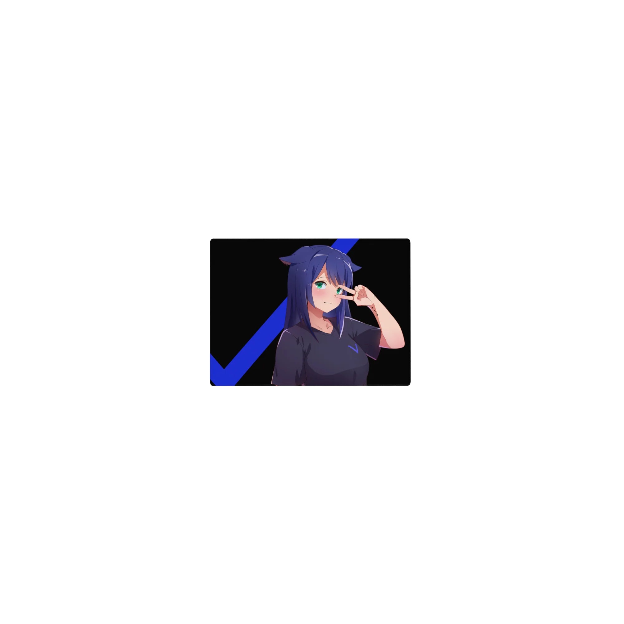 Classic anime girl mouse pad 14x10 inches with cat ears, peace sign pose, and sleek black background.