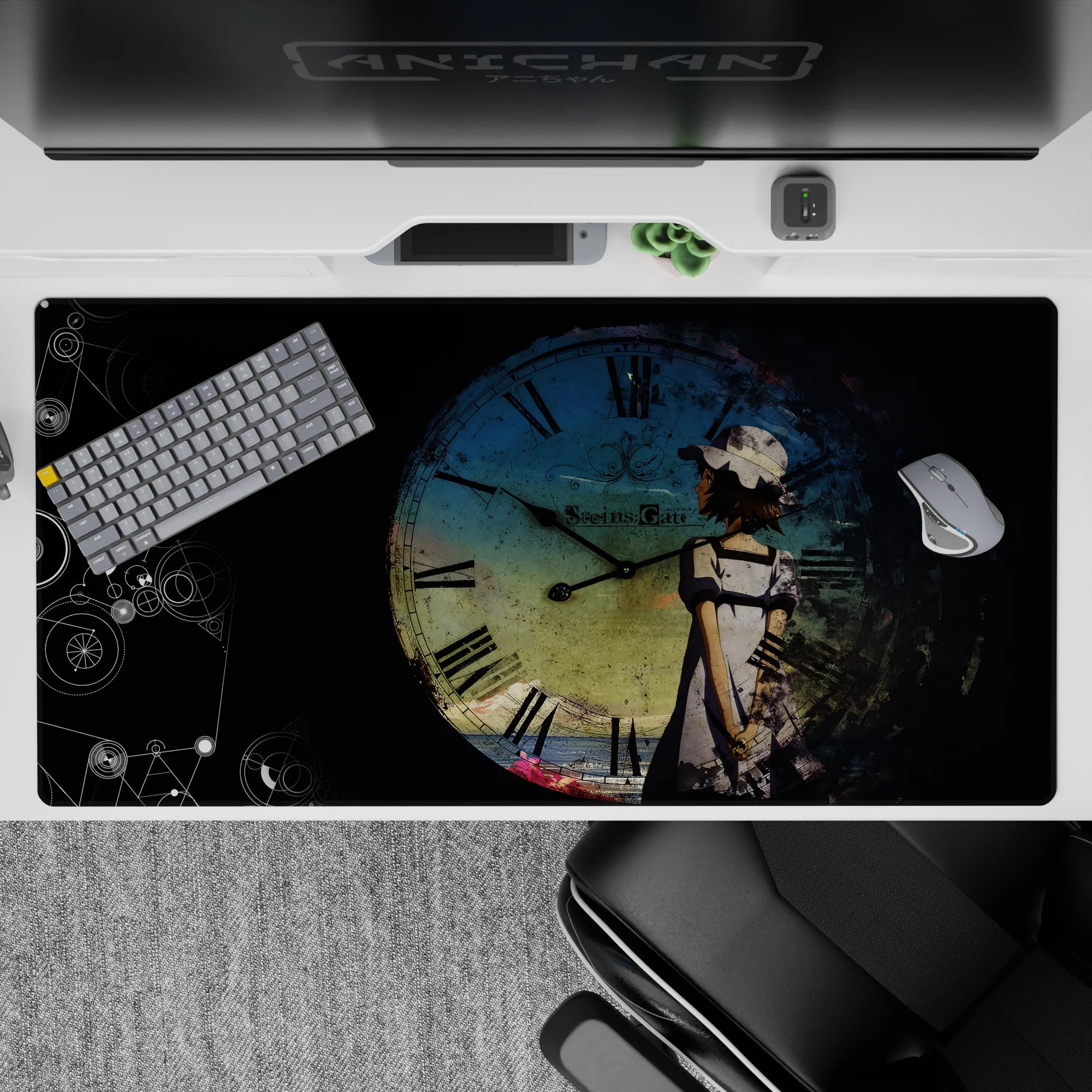 40x20 inches moody blue-and-black anime mouse pad with faded Roman numerals and ink-like scratches.