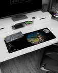 32x12 inches anime mouse pad showing a girl in pale uniform and cap, profile pose before a worn blue clock.