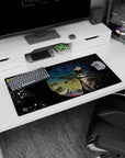 32x16 inches anime mouse pad showing a lone girl in pale uniform and cap in profile before a blue clock.