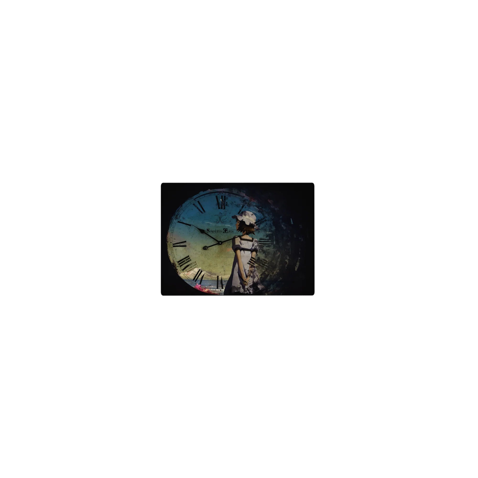 14x10 inches classic anime mouse pad with blue clock face, grunge texture, Roman numerals, symbols.