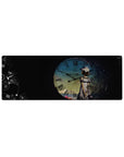 32x12 inches anime mouse pad with blue clock face, grunge texture, Roman numerals, and symbols on black.