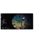 32x16 inches anime mouse pad with blue clock face, grunge texture, Roman numerals, and black space.
