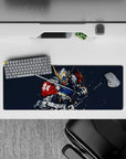 32x12 inches anime mouse pad in steel gray and deep navy with punchy red accents and fast, risky energy.