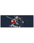 32x12 inches anime mouse pad with dynamic Gundam mecha art, brushstroke sparks, and bold armor details.