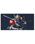 32x16 inches anime mouse pad featuring Gundam Barbatos in dynamic steel armor with sparks and brushstroke lines.