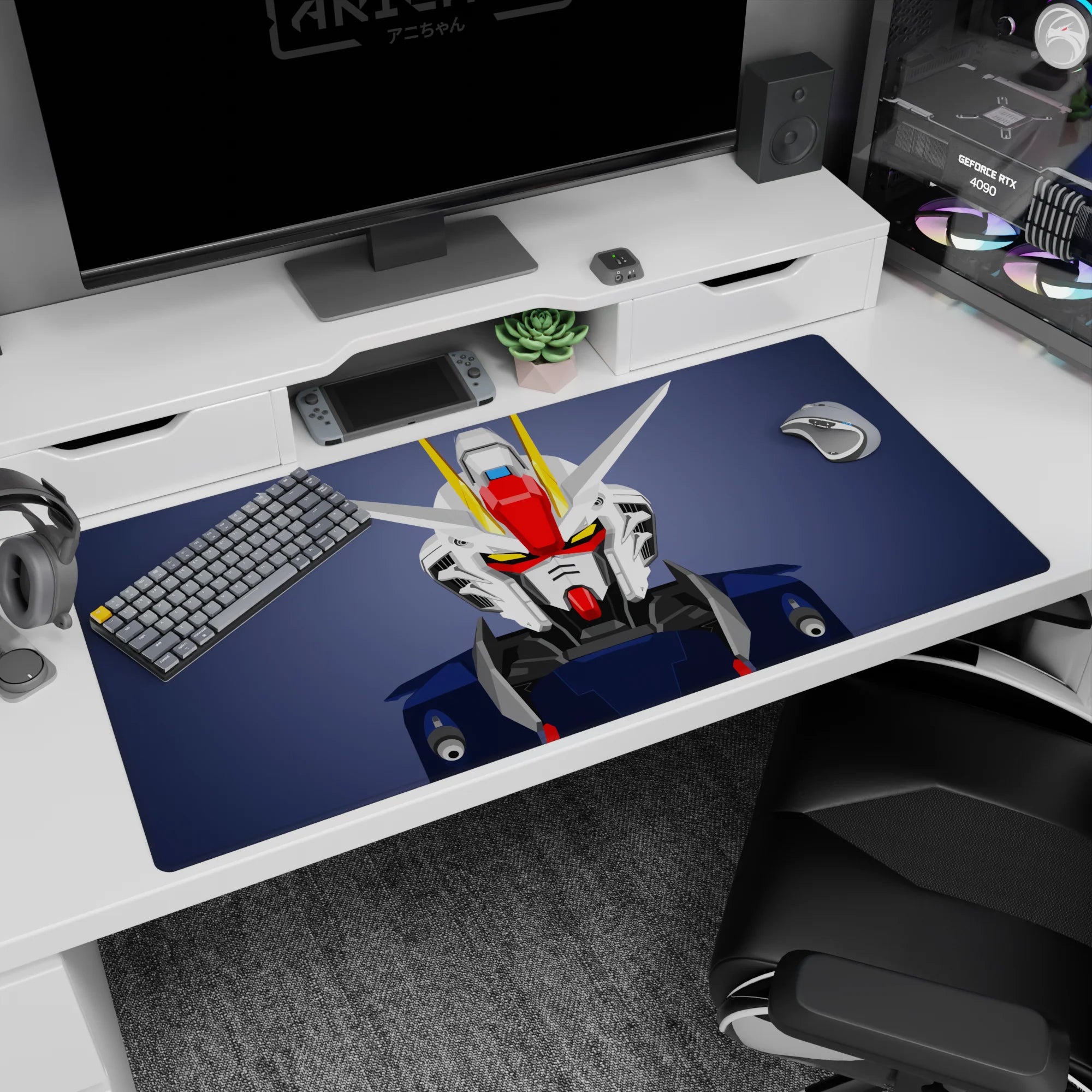 Gundam RX-78 mecha guarding your desk in a bold close-up, sharp V-fin detail, 40x20 inches.