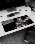 32x16 inches anime mouse pad featuring a mysterious fox-eared girl, wind-swept hair on black.
