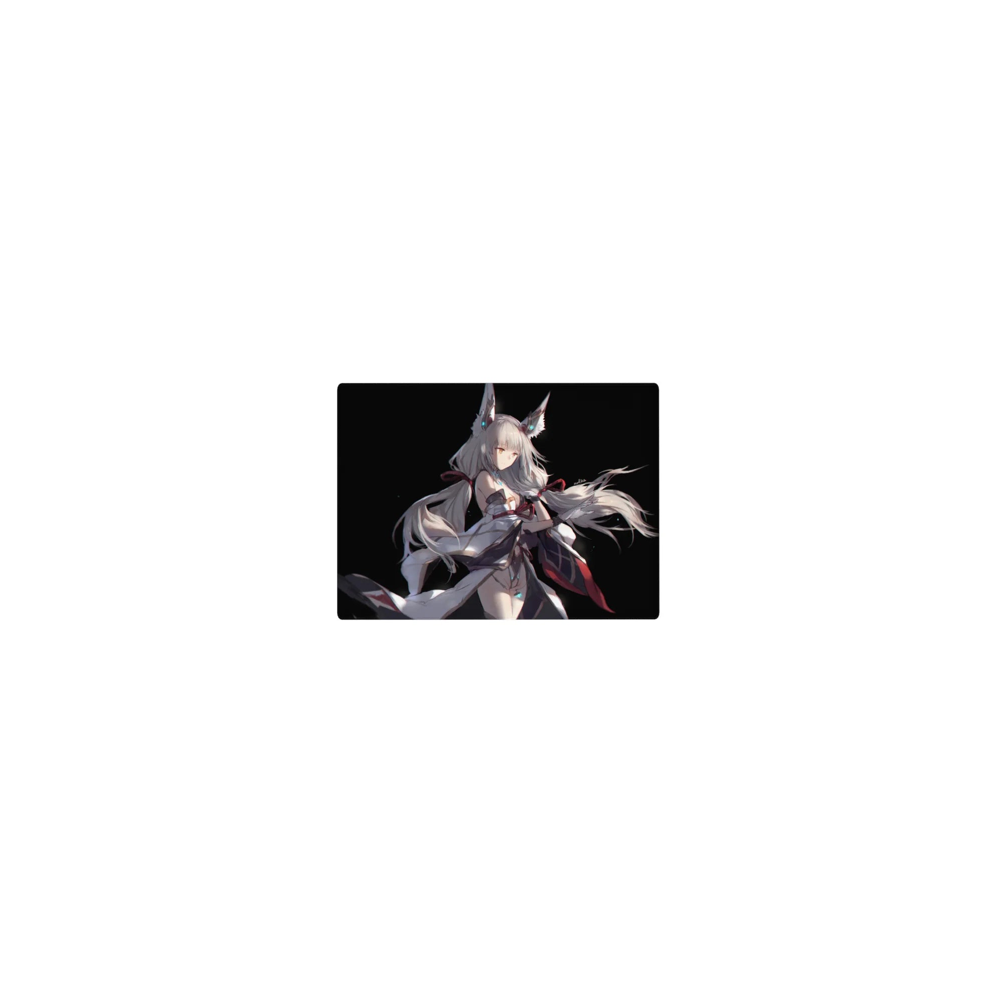 Classic anime girl mouse pad 14x10 inches with silver hair, fox ears, flowing robes, and bold ribbon accents.