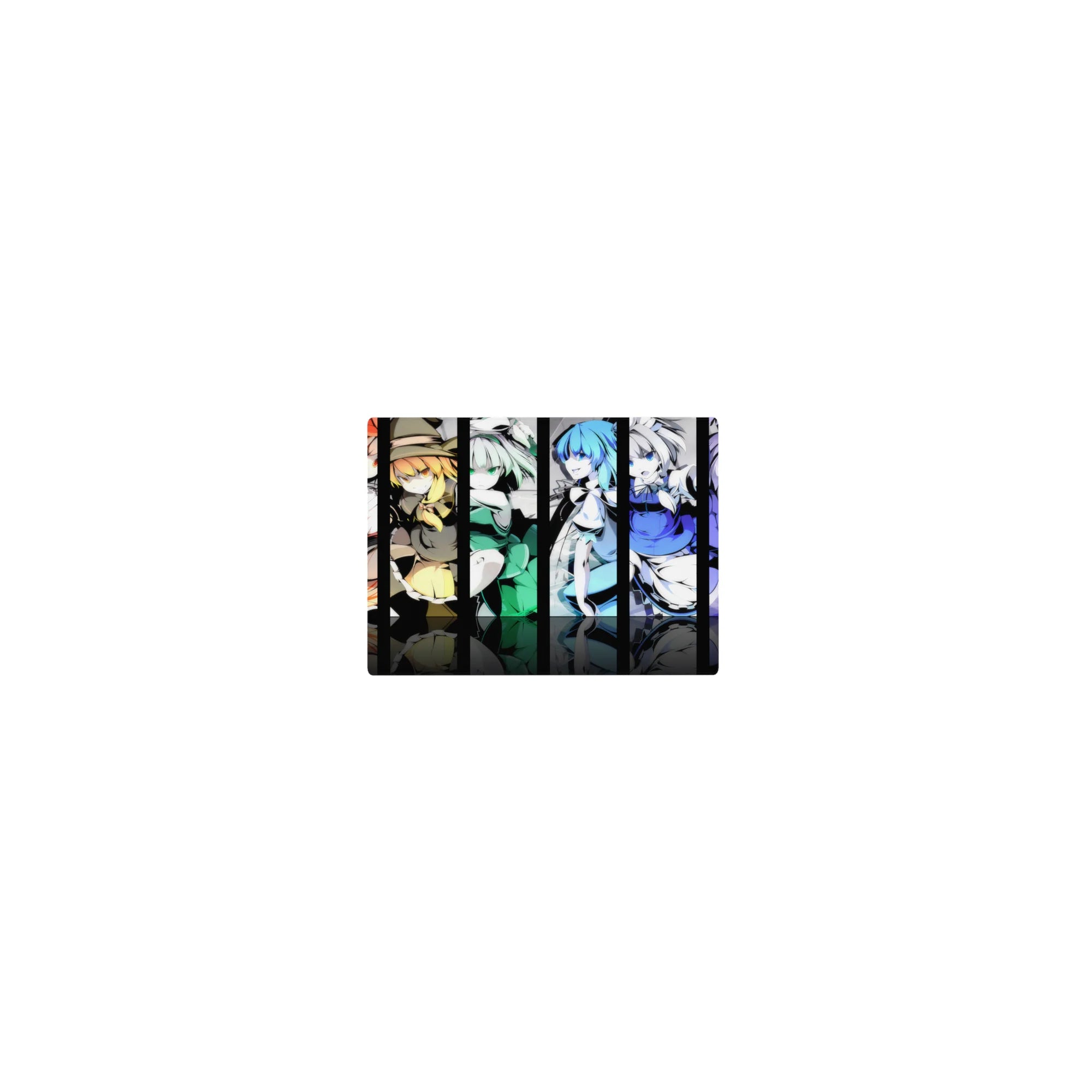 Classic anime girl mouse pad 14x10 inches with five vertical poster panels and sharp linework.