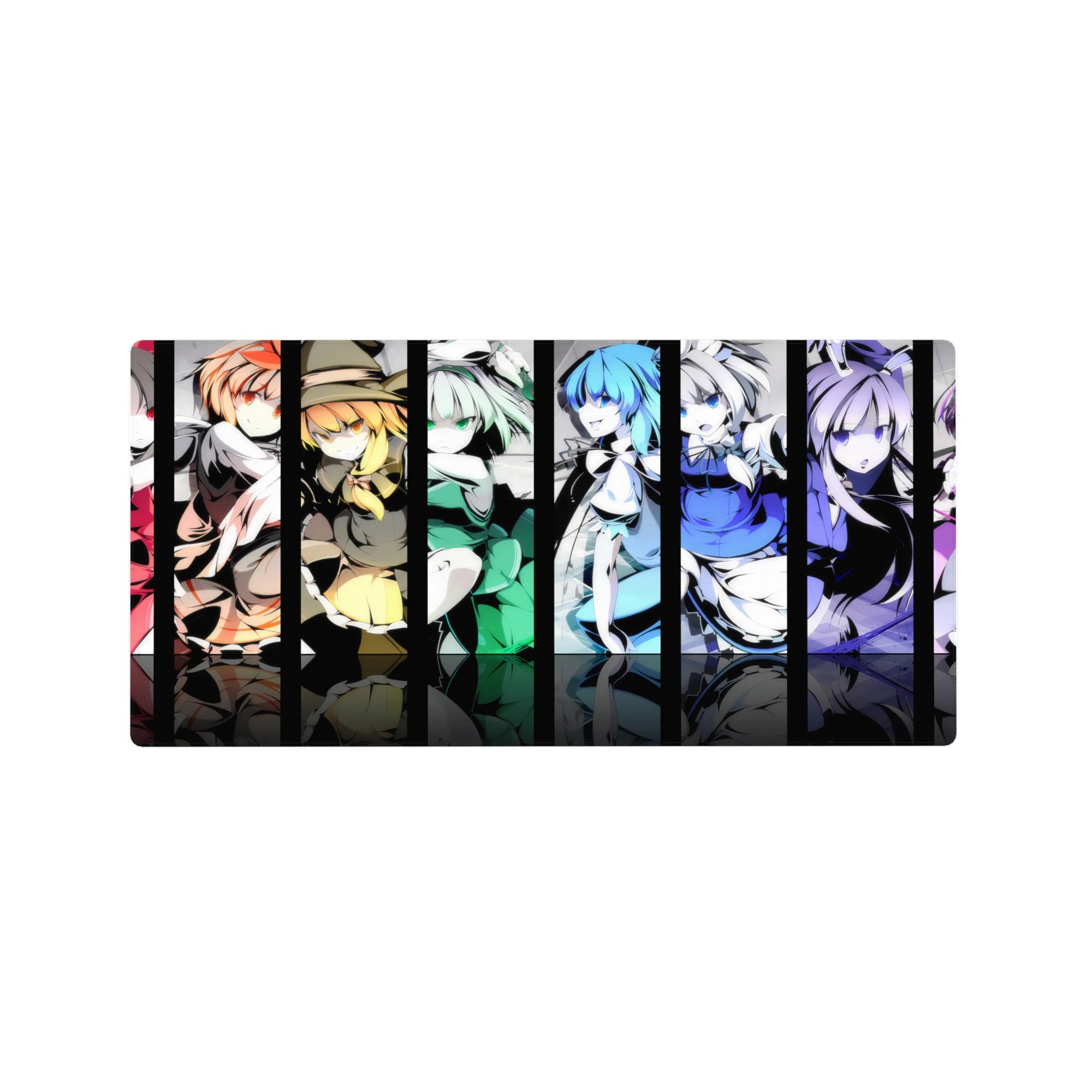 32x16 inches anime girl mouse pad with bold vertical poster panels, clean linework, and glossy highlights.