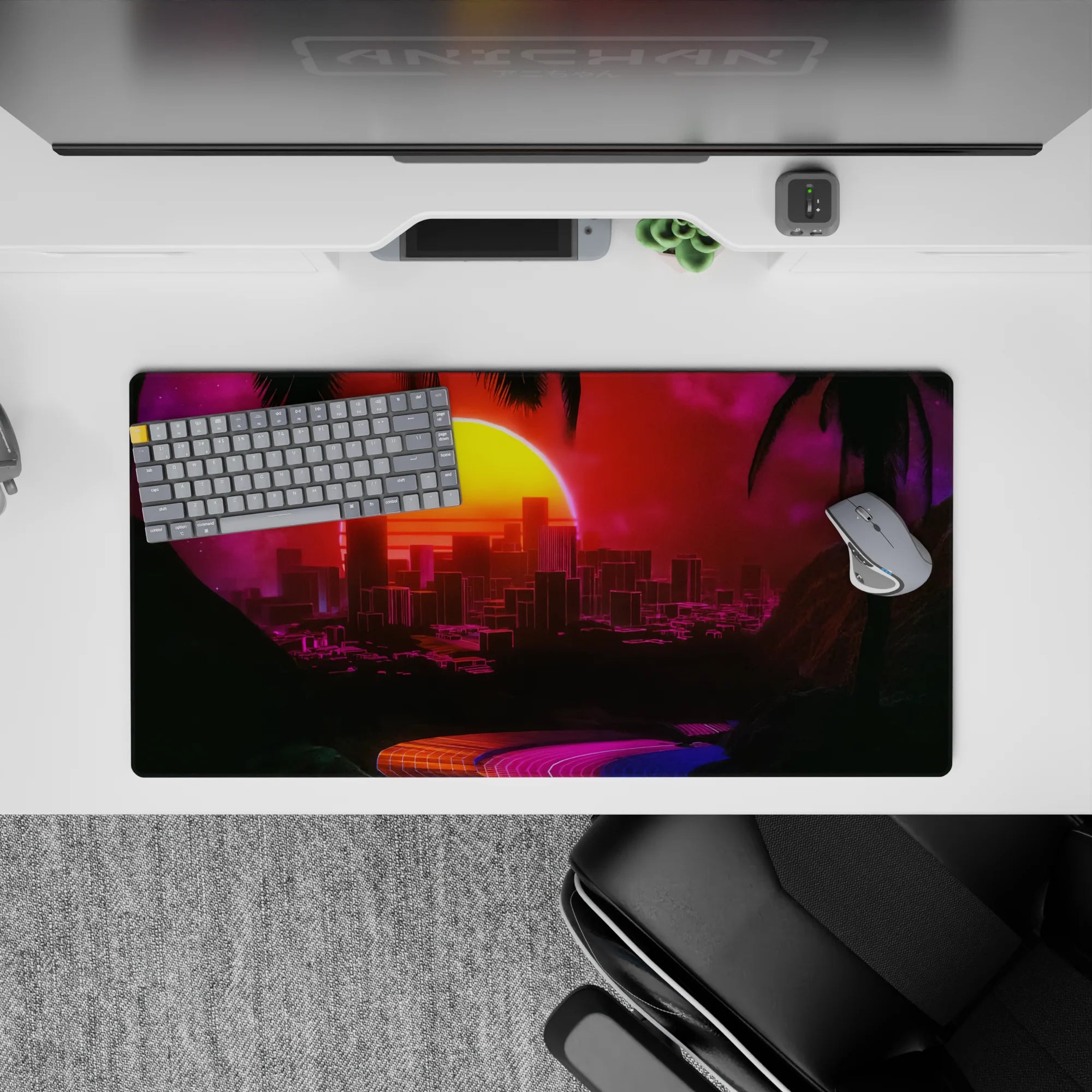 Retrowave - Vaporwave Deskmat | Mousepad | Deskpad - Neon City Mirage - AniChan