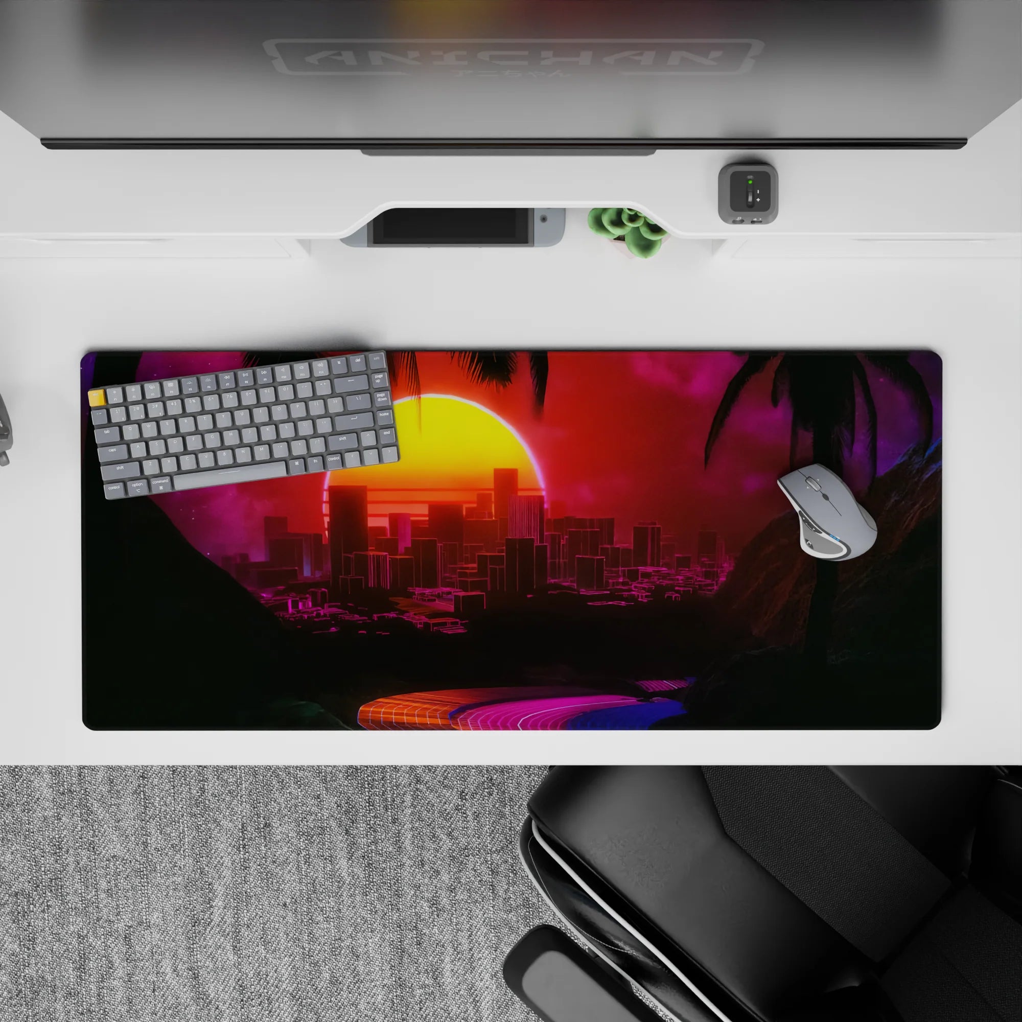 Retrowave - Vaporwave Deskmat | Mousepad | Deskpad - Neon City Mirage - AniChan