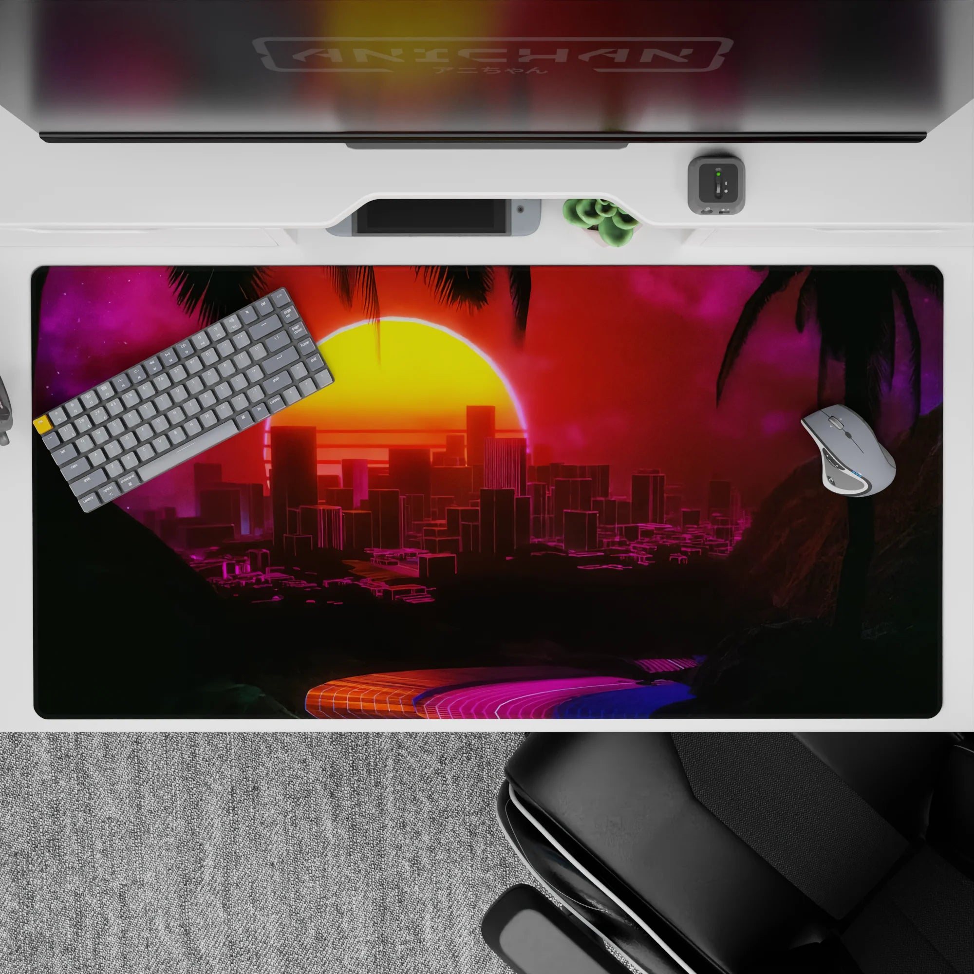 Retrowave - Vaporwave Deskmat | Mousepad | Deskpad - Neon City Mirage - AniChan