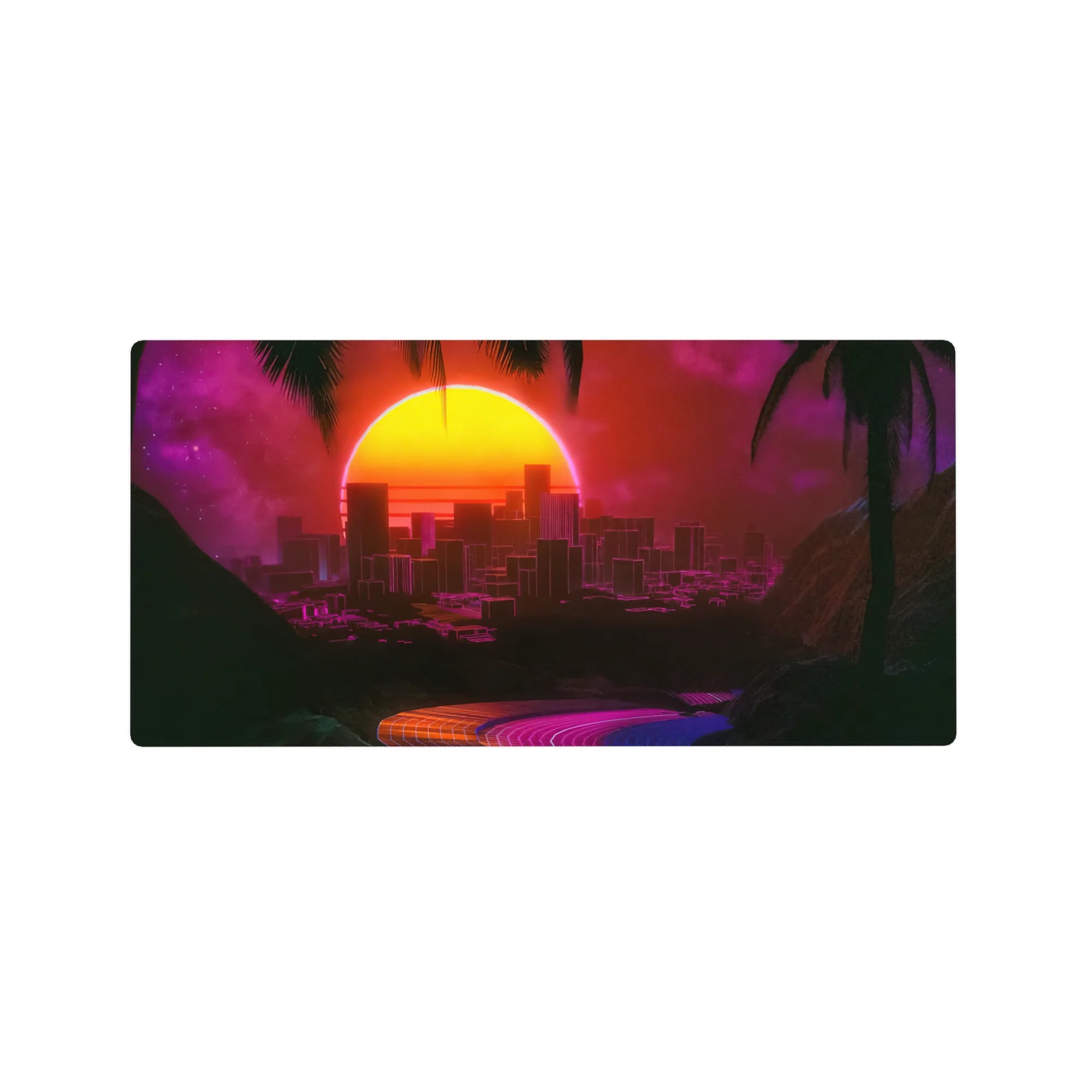 Retrowave - Vaporwave Deskmat | Mousepad | Deskpad - Neon City Mirage - AniChan