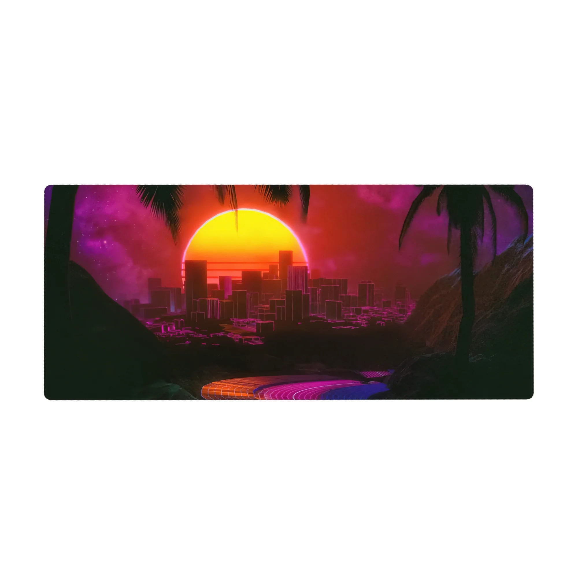 Retrowave - Vaporwave Deskmat | Mousepad | Deskpad - Neon City Mirage - AniChan