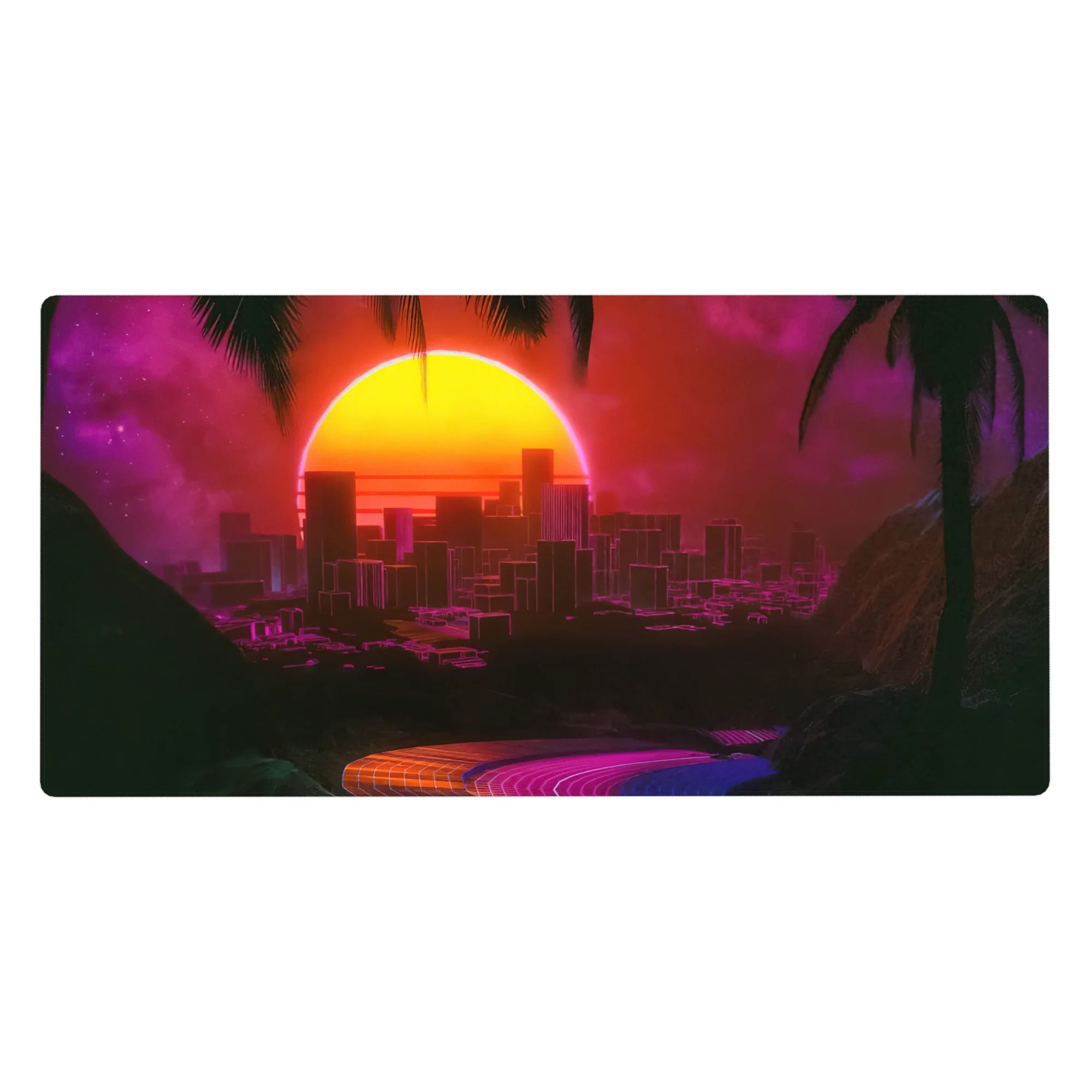 Retrowave - Vaporwave Deskmat | Mousepad | Deskpad - Neon City Mirage - AniChan