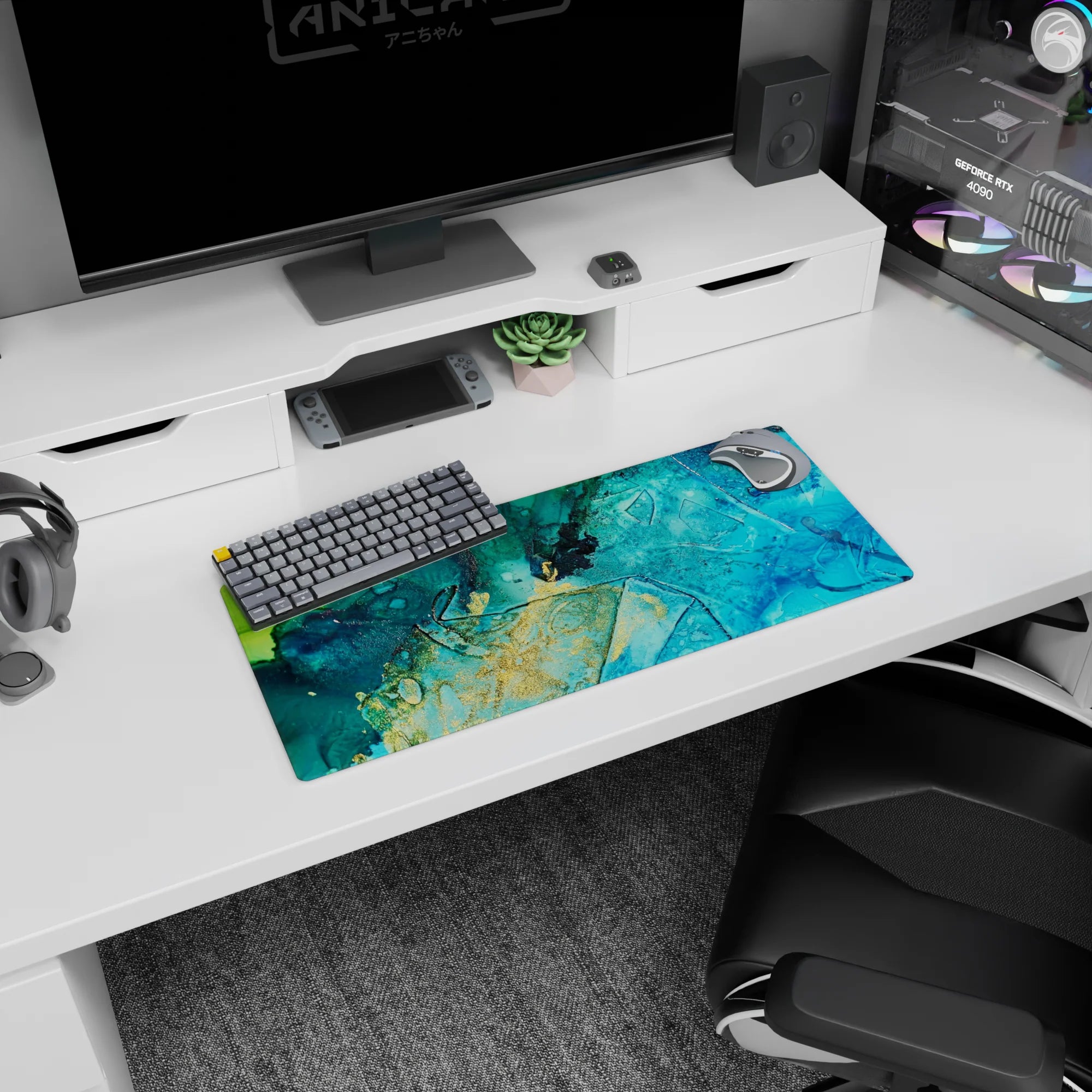 Liquid Abstract Deskmat | Mousepad | Deskpad - Golden Tides