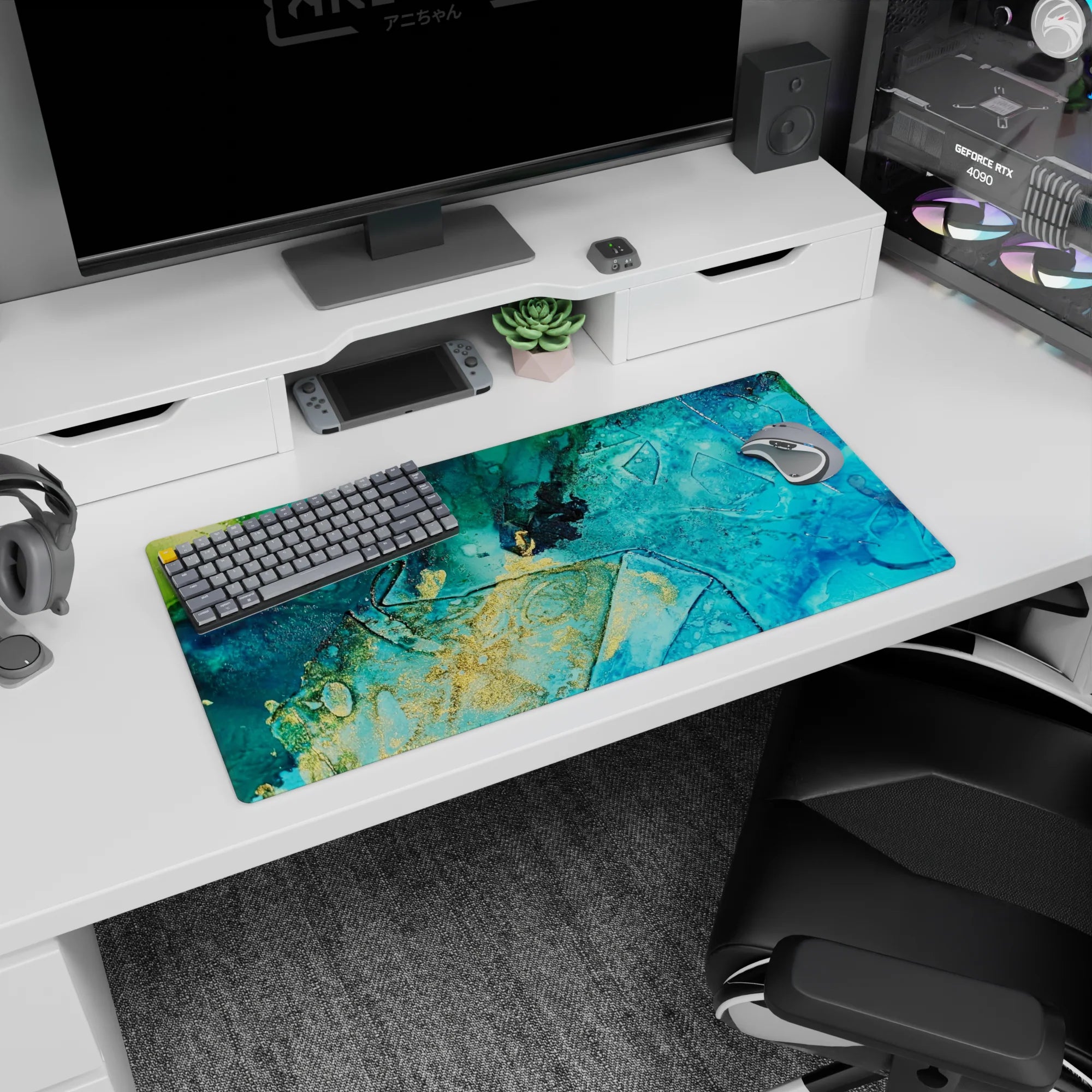 Liquid Abstract Deskmat | Mousepad | Deskpad - Golden Tides