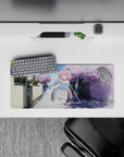 28x12 inches pastel anime mouse pad in sky blue and lavender, dreamy spring crush vibe with sakura.