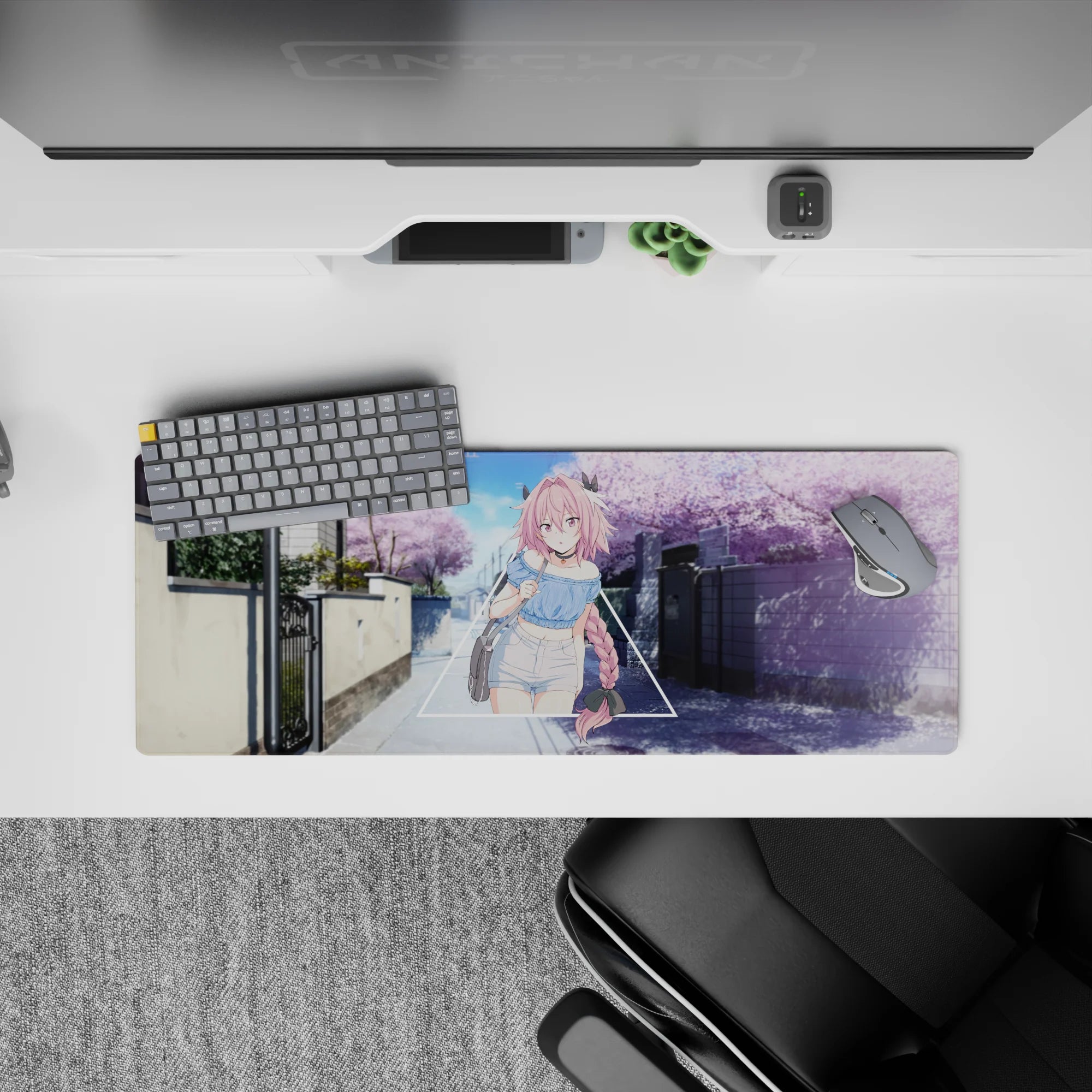 32x12 inches pastel anime mouse pad in soft pink, sky blue, and lavender for a dreamy spring vibe.