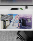 32x16 inches pastel anime mouse pad in sky blue and lavender with dreamy springtime crush vibes.