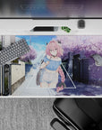 Pastel pink, sky blue, and lavender anime desk pad 40x20 inches with dreamy springtime crush mood.