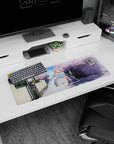 32x12 inches anime girl mouse pad showing shy pink-haired girl with long braid on a quiet sakura street.