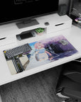 32x16 inches anime girl mouse pad showing shy pink-haired girl with long braid on a quiet cherry blossom street.