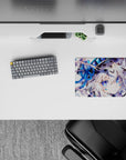Cozy winter anime mouse pad 14x10 inches with icy blues, sapphire eyes, and soft snowy vibes.