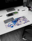 28x12 inches mouse pad featuring a silver-haired wolf-eared anime girl with sapphire eyes and braided ribbons.