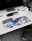 32x12 inches extended mouse pad featuring a wolf-eared anime girl with silver hair and glassy blue eyes.