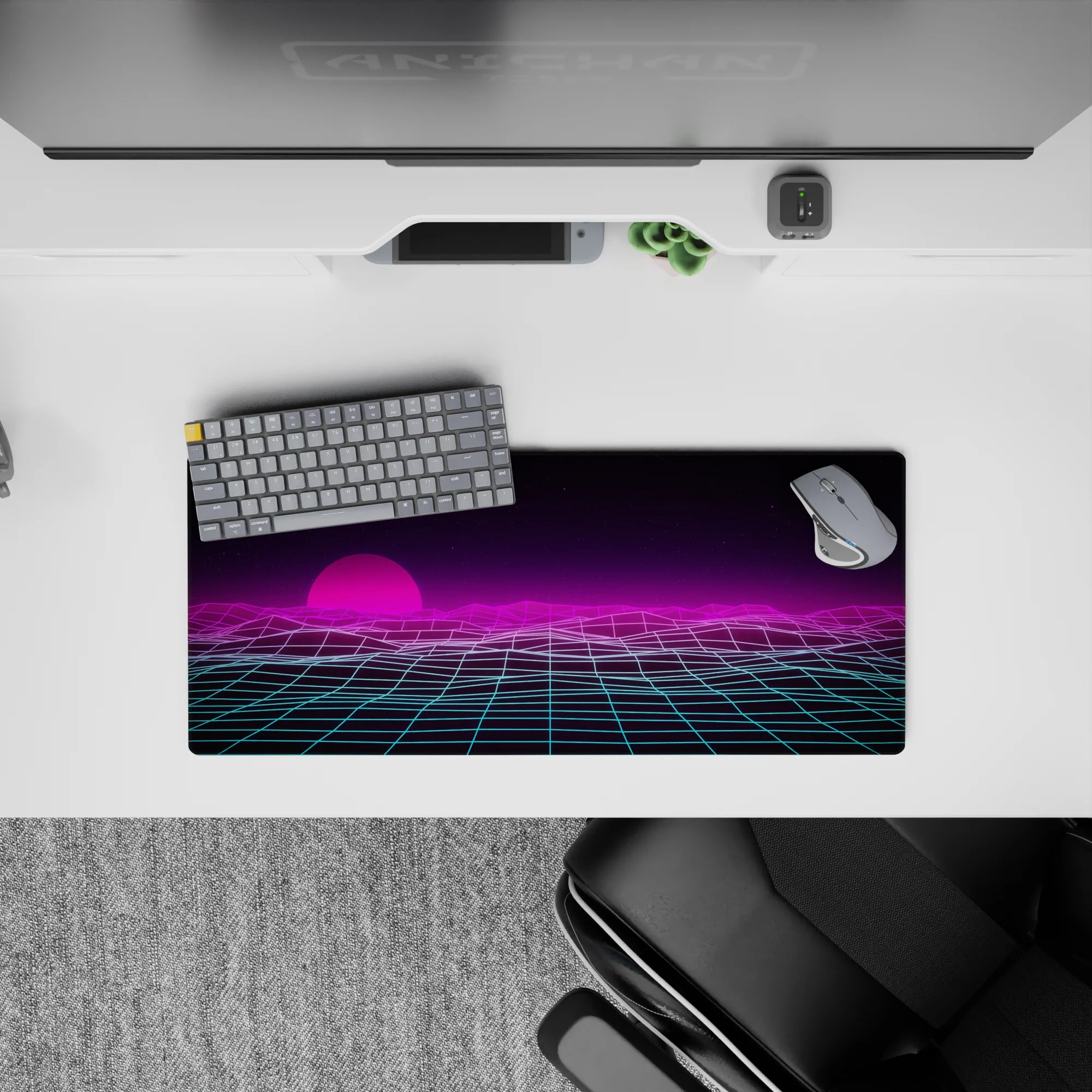 Retrowave-Vaporwave Deskmat | Mousepad | Deskpad - Neon Horizon Waves - AniChan