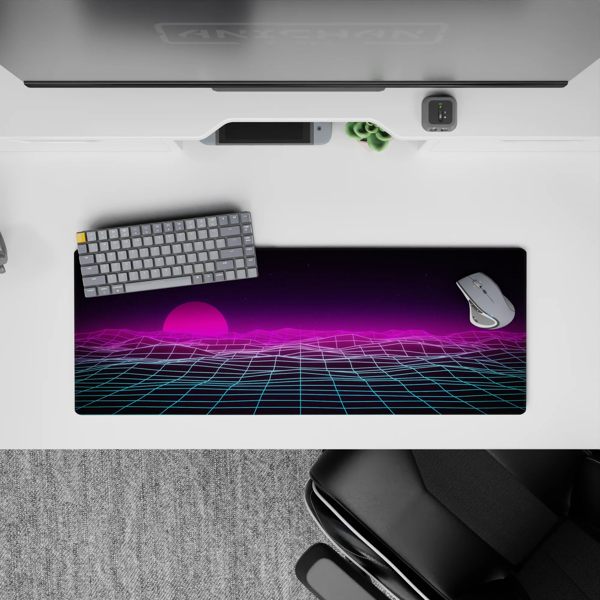 Retrowave-Vaporwave Deskmat | Mousepad | Deskpad - Neon Horizon Waves - AniChan