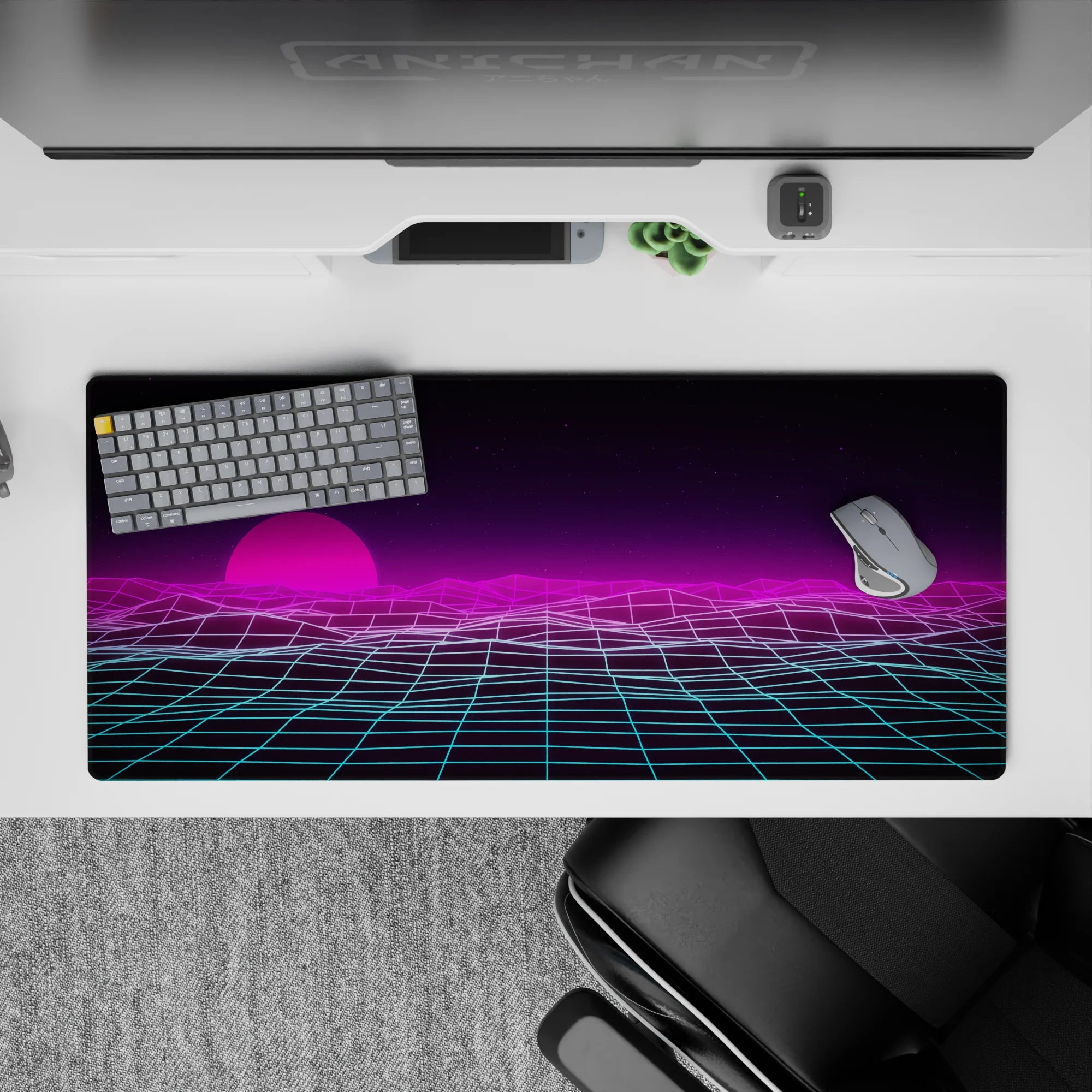 Retrowave-Vaporwave Deskmat | Mousepad | Deskpad - Neon Horizon Waves - AniChan