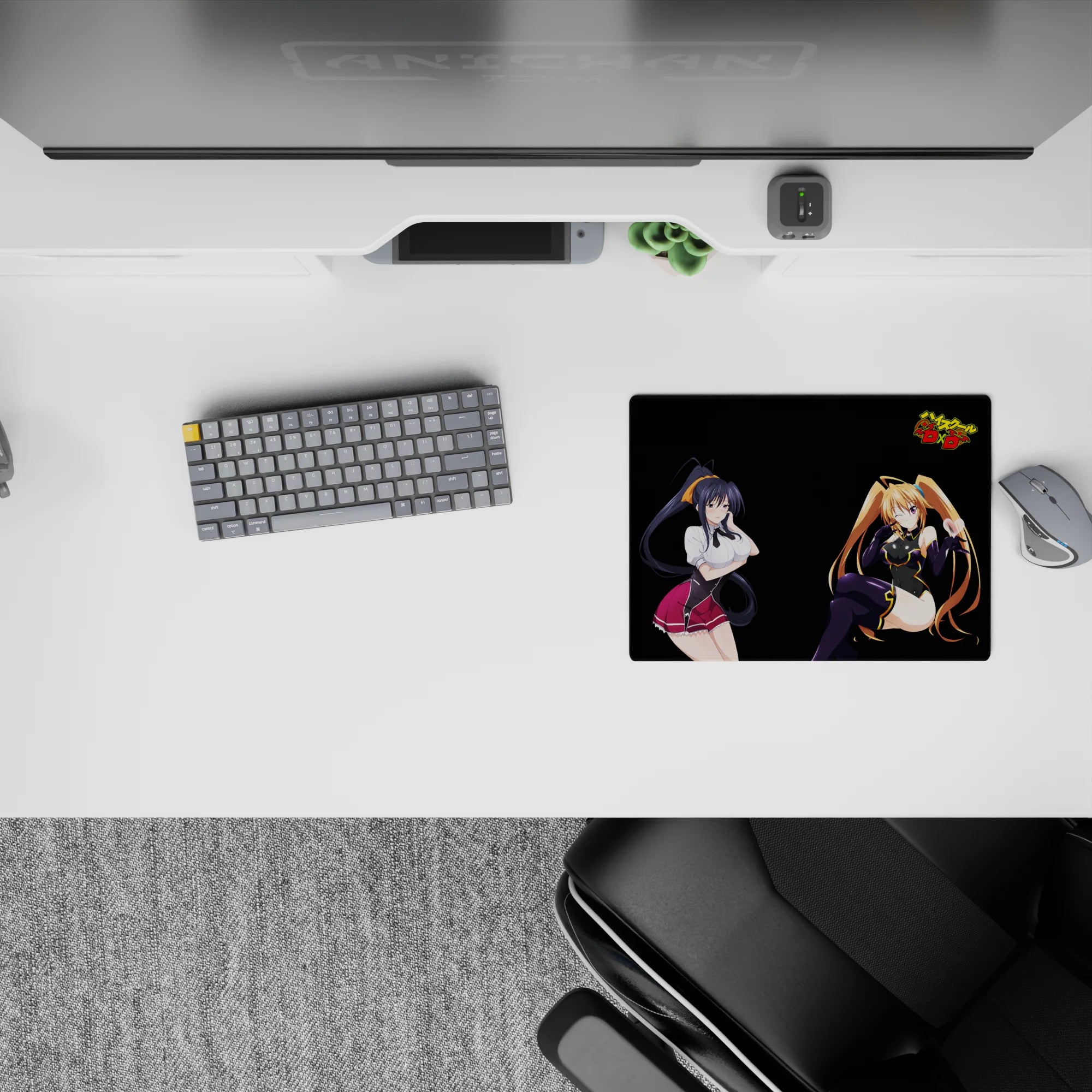 Anime mouse pad featuring Akeno and Irina from High School DxD, 14x10 inches, vivid colors, enhances desk space.