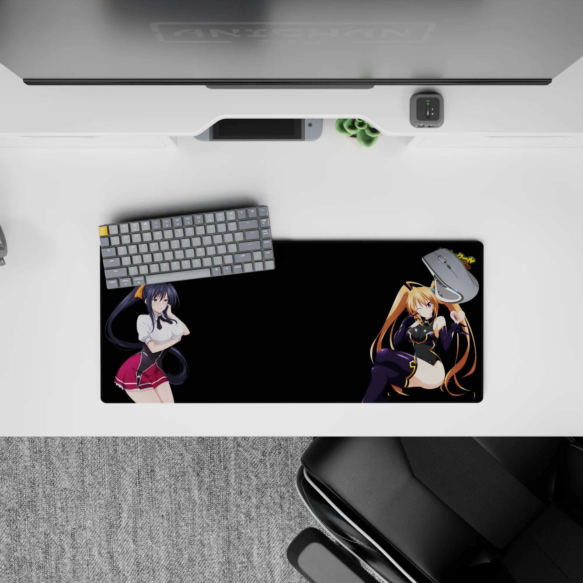 Anime mouse pad 28x12 inches featuring Akeno and Irina from High School DxD with vibrant colors and dynamic poses.