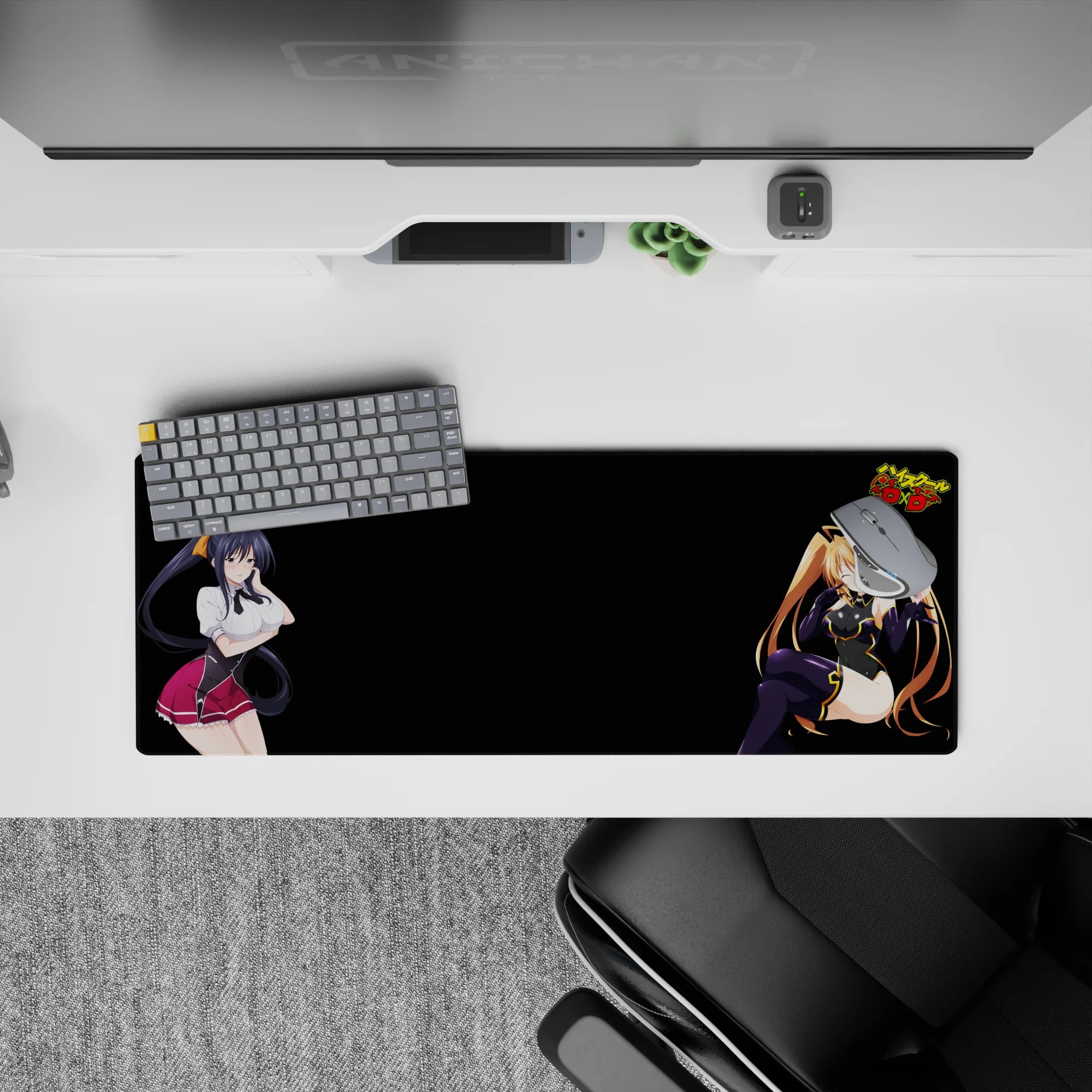 Anime mouse pad 32x12 inches featuring Akeno and Irina from High School DxD with rich colors and dynamic poses.