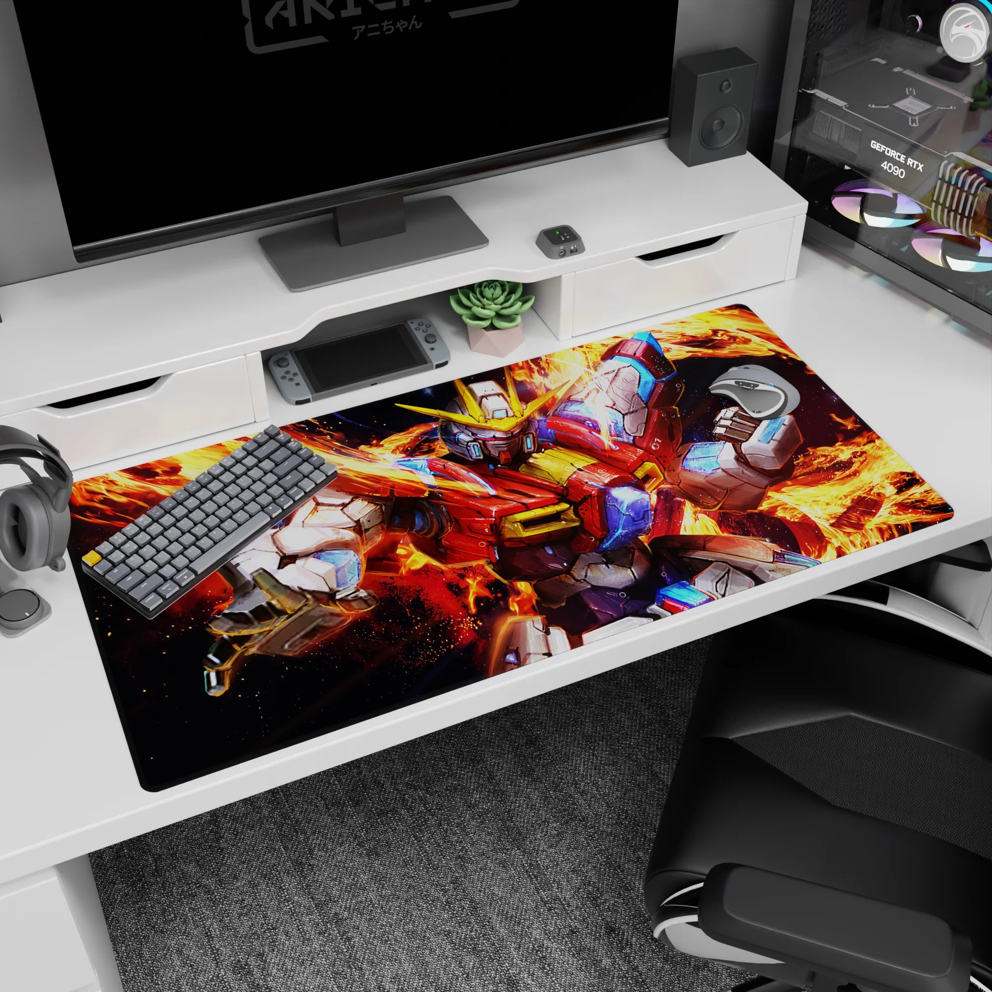 40x20 inches Gundam Wing desk pad featuring XXXG-00W0 Wing Gundam Zero fists forward in fire.