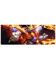 32x12 inches anime mouse pad featuring Wing Gundam Zero with sharp panel lines and decals on a fiery backdrop.
