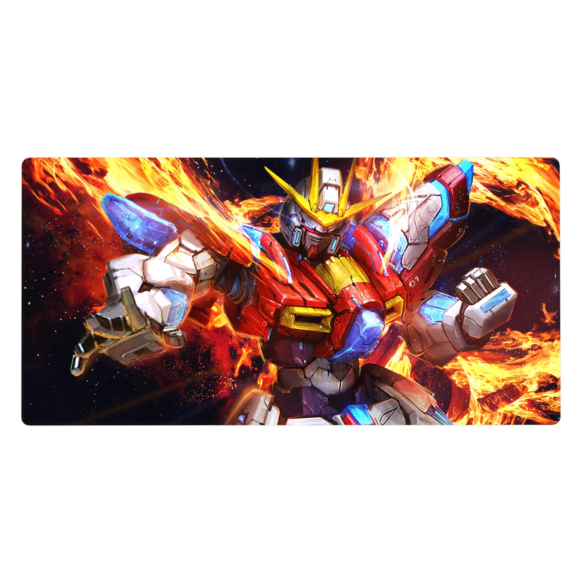 40x20 inches anime desk pad with Wing Gundam Zero charging forward, sharp panel lines and decals.