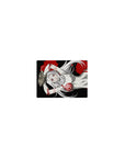 Classic anime girl mouse pad 14x10 inches, silver-haired red-eyed girl in white suit on black splatter art.