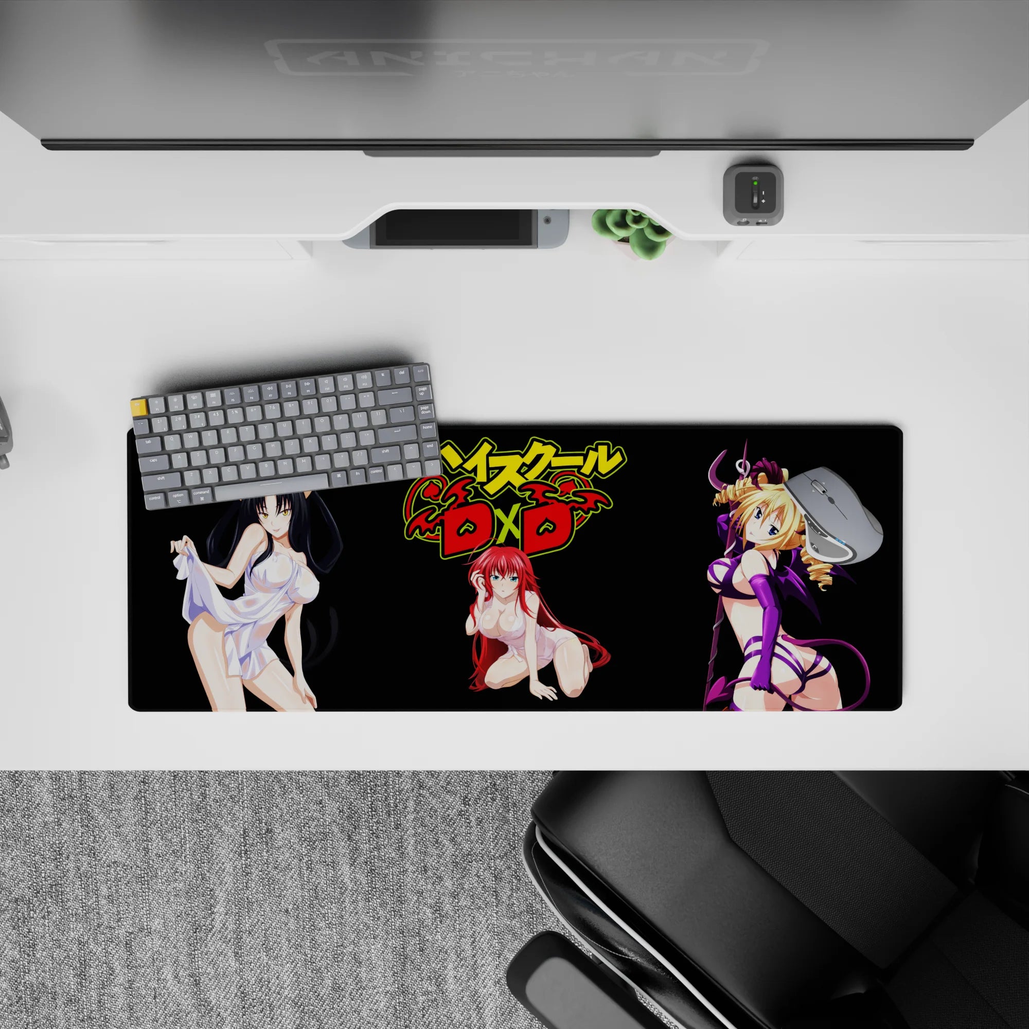 Mouse pad featuring Rias Gremory from High School DxD, 32x12 inches, showcasing her crimson hair and striking sapphire eyes.