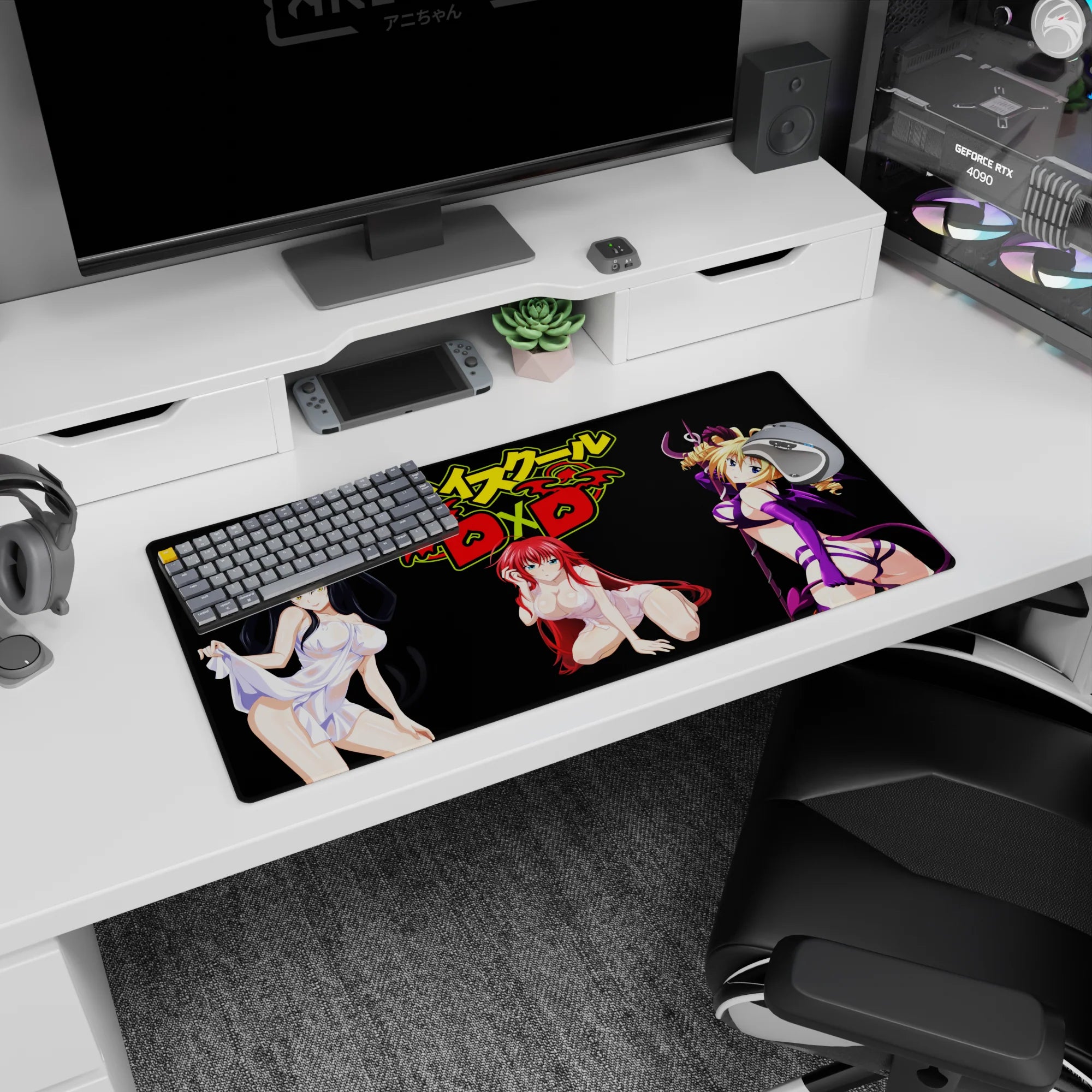 Rias Gremory anime mouse pad, High School DxD, 32x16 inches, vibrant colors, perfect for fans seeking bold waifu energy.