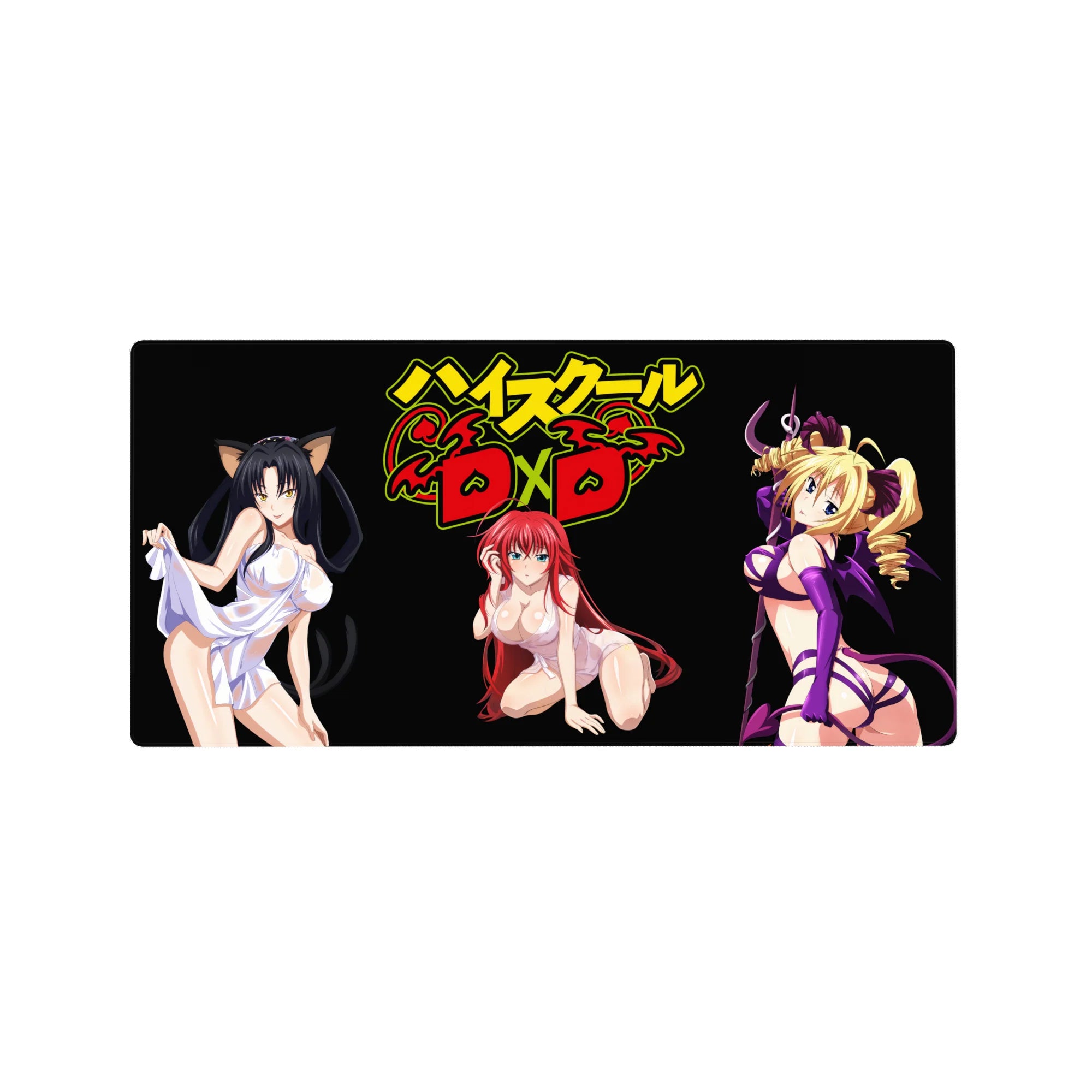 Mouse pad featuring Rias Gremory from High School DxD, size 32x16 inches, showcasing her iconic crimson hair and sapphire eyes.