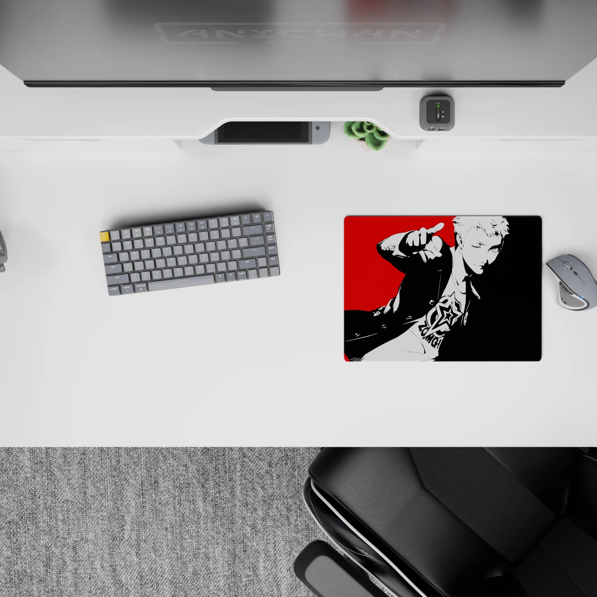 Ryuji Sakamoto Persona 5 mouse pad with bold red, white, and black design, 14x10 inches, perfect for anime fans.