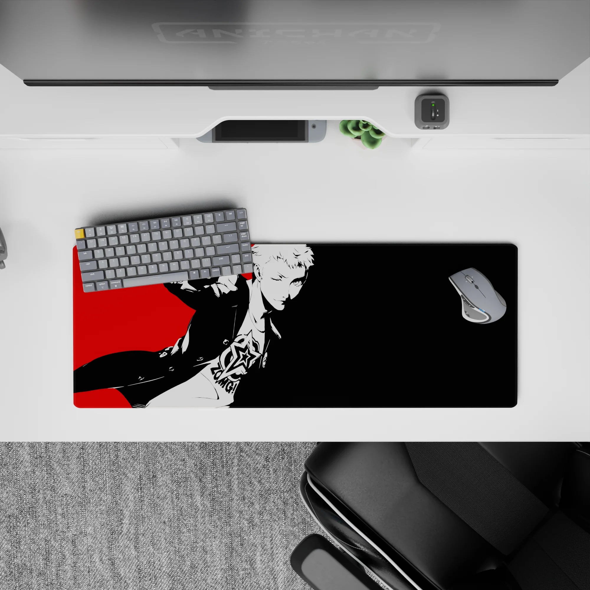 Ryuji Sakamoto Persona 5 anime mouse pad, 32x12 inches, featuring bold red, white, and black pop-art design.
