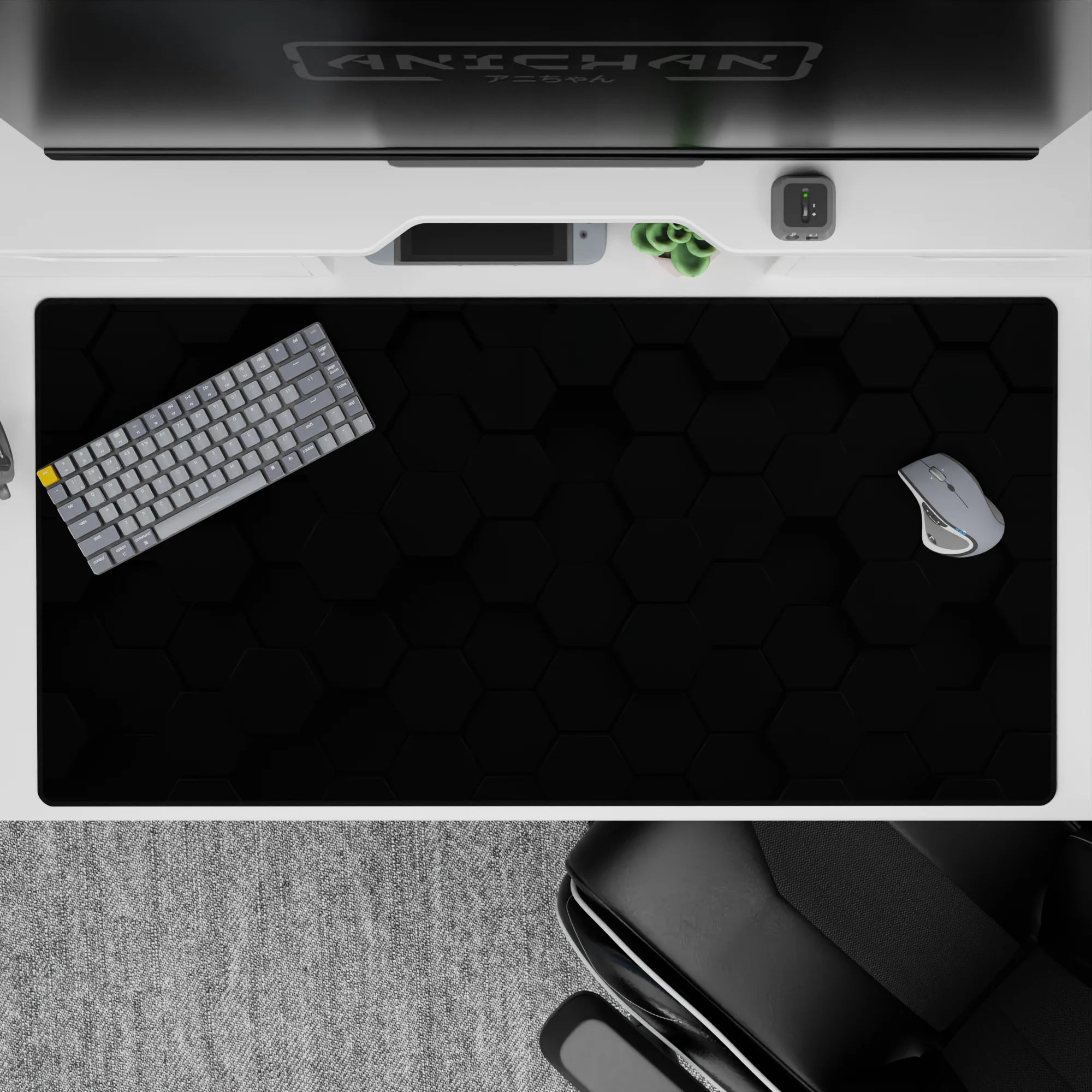 Abstract Deskmat | Mousepad | Deskpad - Dark Hexagon Mesh - AniChan