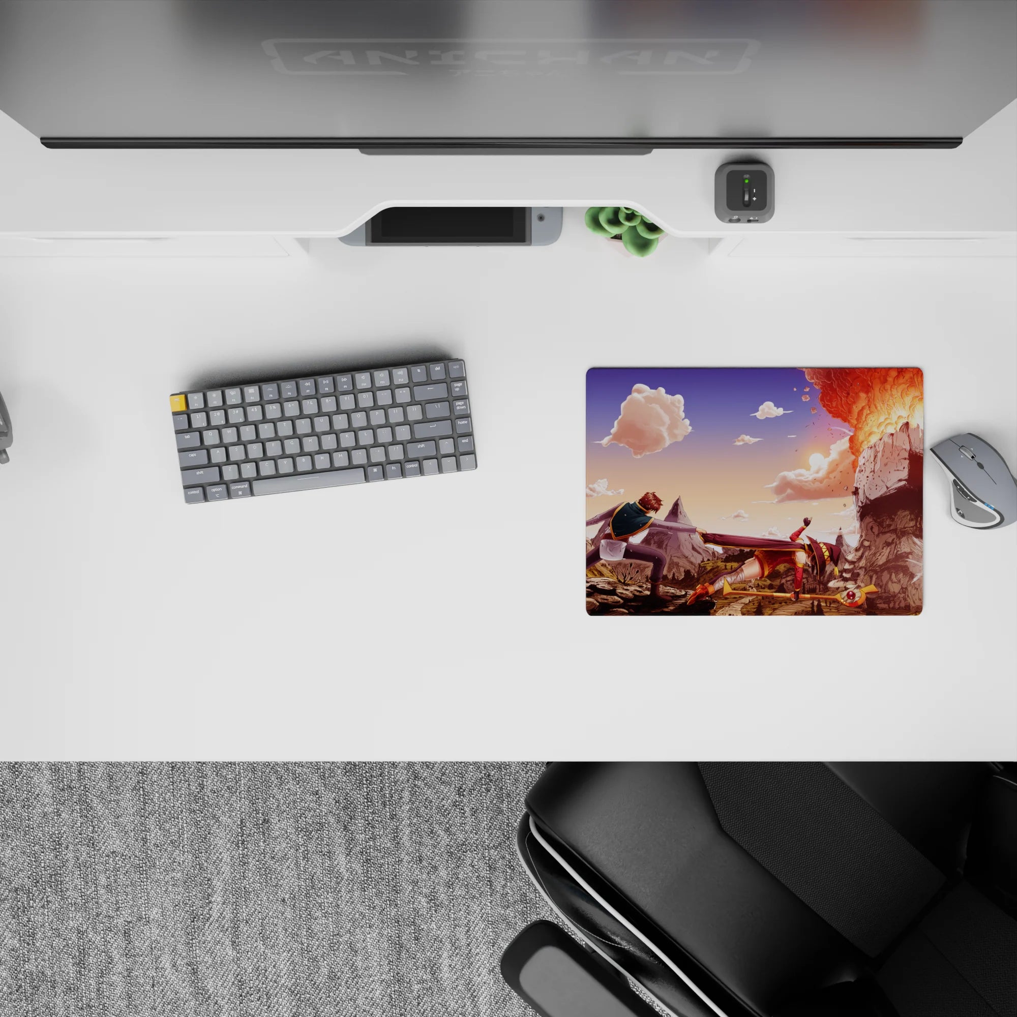 Megumin anime mouse pad 14x10 inches from KonoSuba shows explosive scene with Kazuma holding her back.